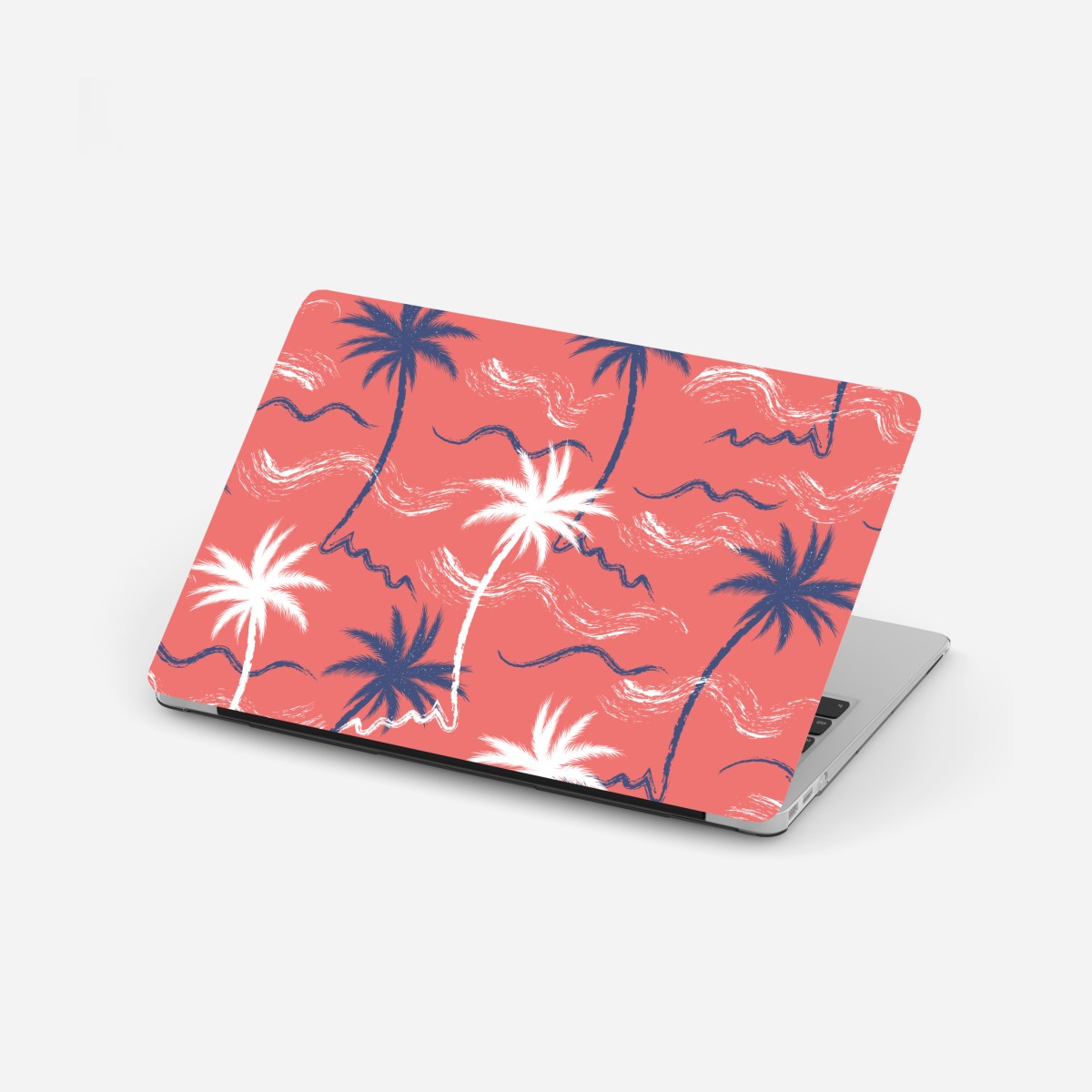 Laptop sticker tropical palm pattern in coral and navy
