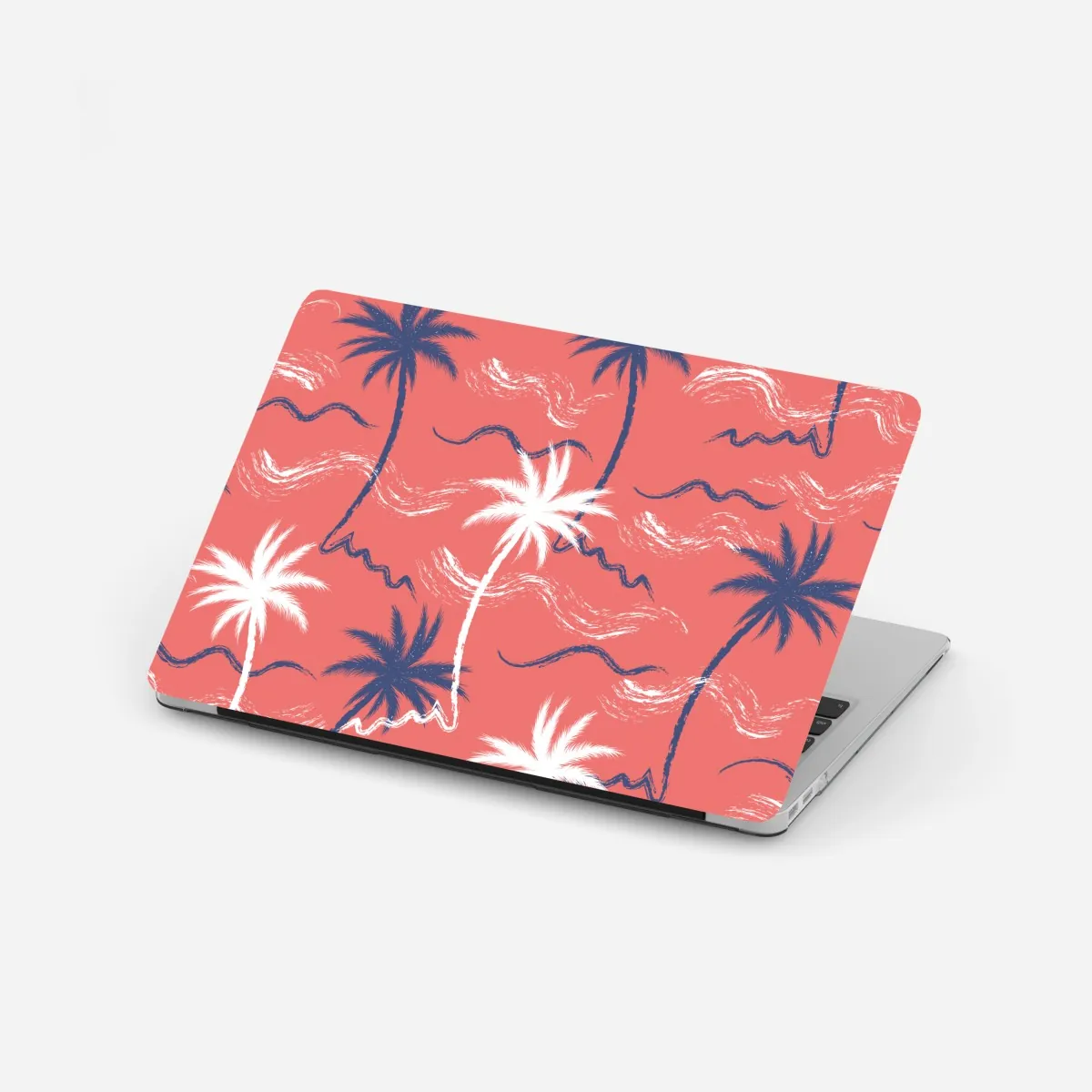 Naklejka na laptopa tropikalny wzór palm w kolorze koralowym i granatowym – Wallissimo® Naklejka na laptopa tropikalny wzór palm w kolorze koralowym i granatowym – Wallissimo®