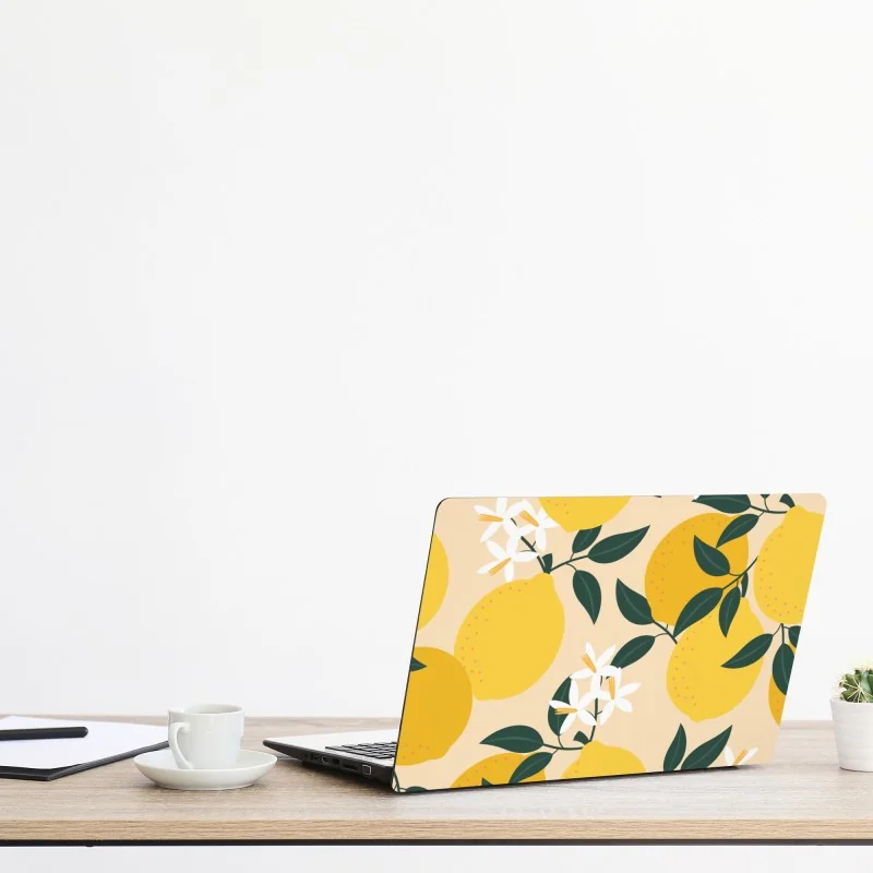 Naklejka na laptopa jasny wzór z cytrynami i kwiatami – Wallissimo® Naklejka na laptopa jasny wzór z cytrynami i kwiatami – Wallissimo®
