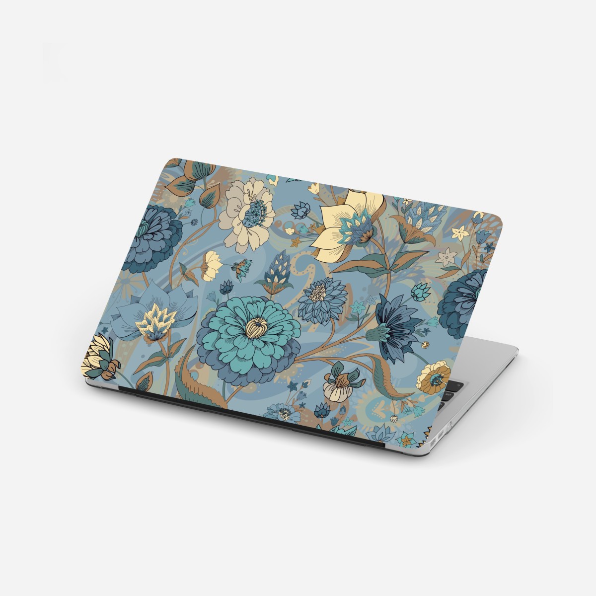Laptop sticker vintage floral pattern in muted blue and beige tones