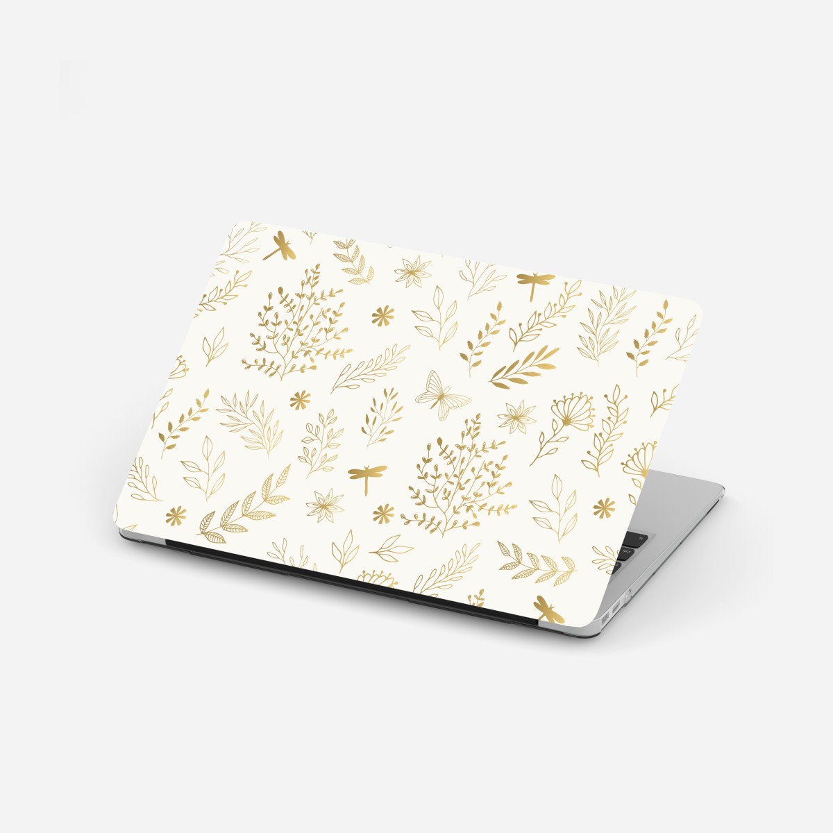 Laptop sticker golden botanical seamless pattern