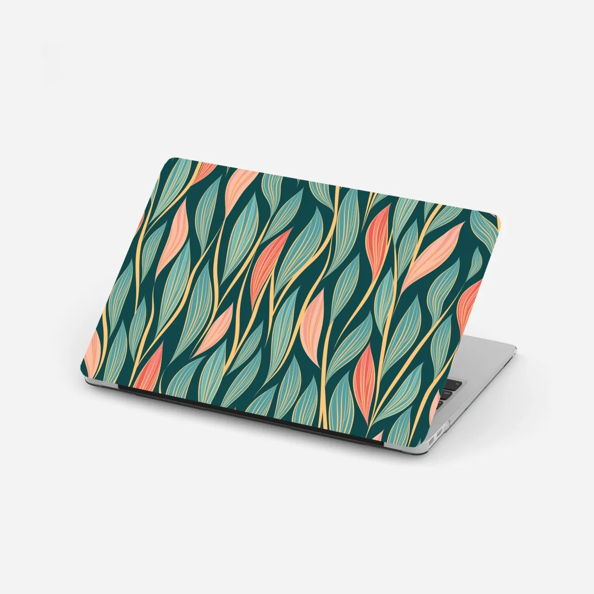 Naklejka na laptopa botaniczny wzór liści w turkusie i koralu – Wallissimo® Naklejka na laptopa botaniczny wzór liści w turkusie i koralu – Wallissimo®