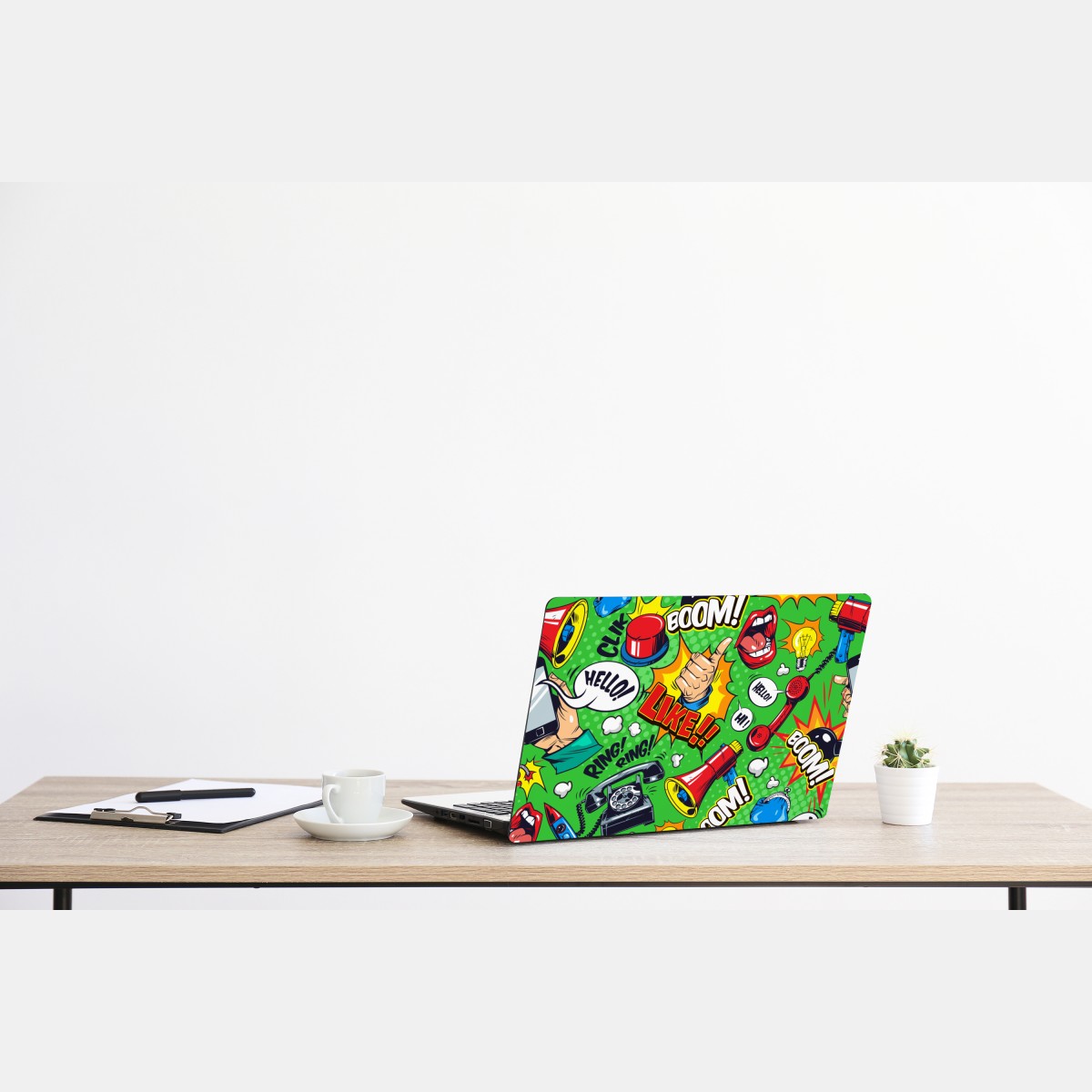 Naklejka na laptopa komiksowy wzór pop art z eksplozjami – Wallissimo® Naklejka na laptopa komiksowy wzór pop art z eksplozjami – Wallissimo®