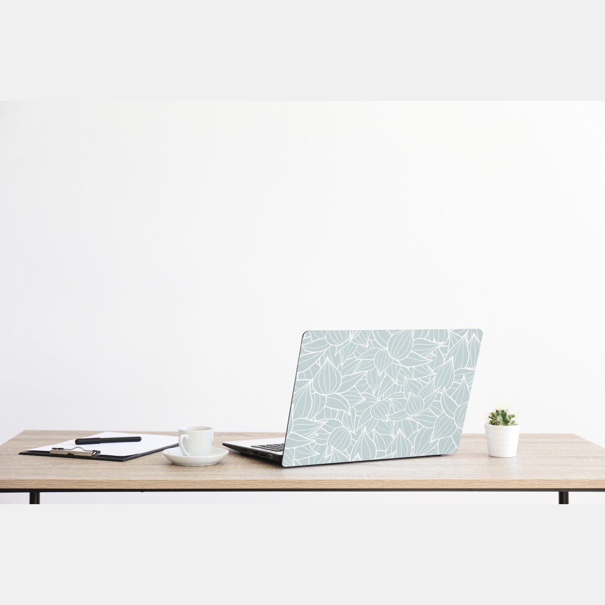 Naklejka na laptopa delikatny turkusowy wzór liści – Wallissimo® Naklejka na laptopa delikatny turkusowy wzór liści – Wallissimo®