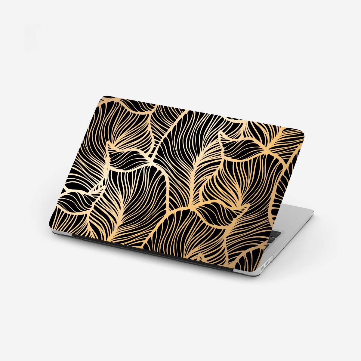 Laptop sticker golden leaf pattern on black
