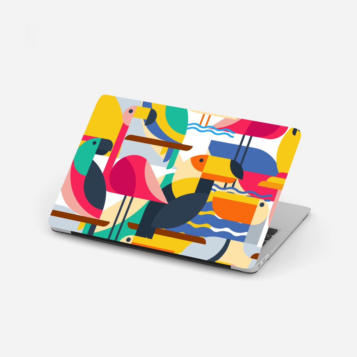 Laptop sticker tropical geometric birds pattern