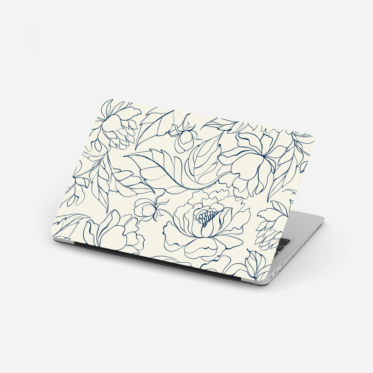 Laptop sticker hand-drawn navy floral pattern on cream