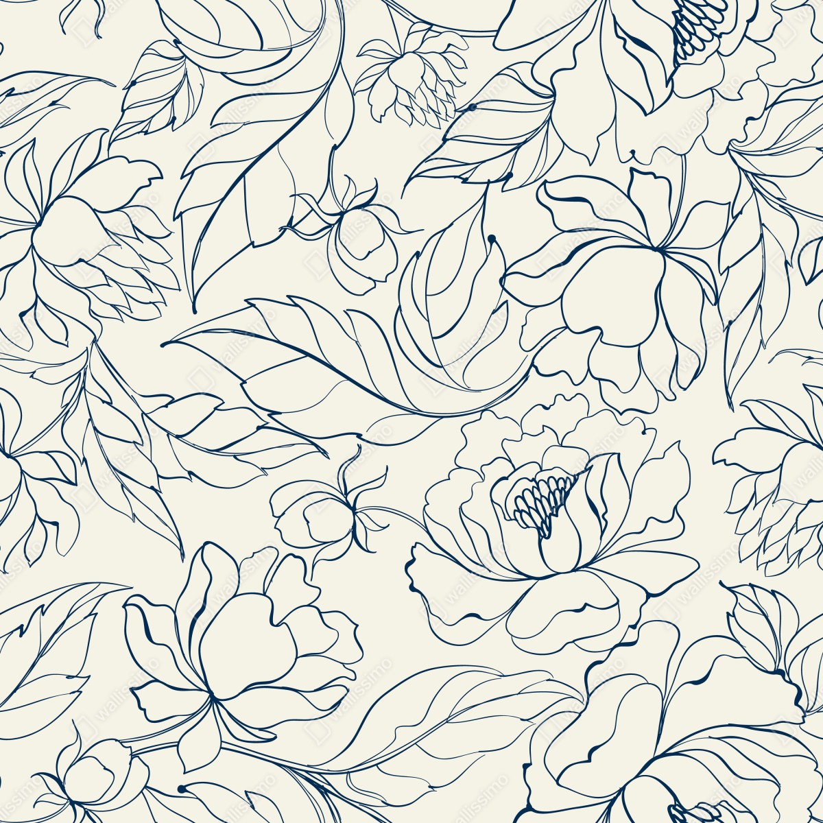 Naklejka na laptopa ręcznie rysowany granatowy wzór kwiatowy na kremowym tle – Wallissimo® Naklejka na laptopa ręcznie rysowany granatowy wzór kwiatowy na kremowym tle – Wallissimo®