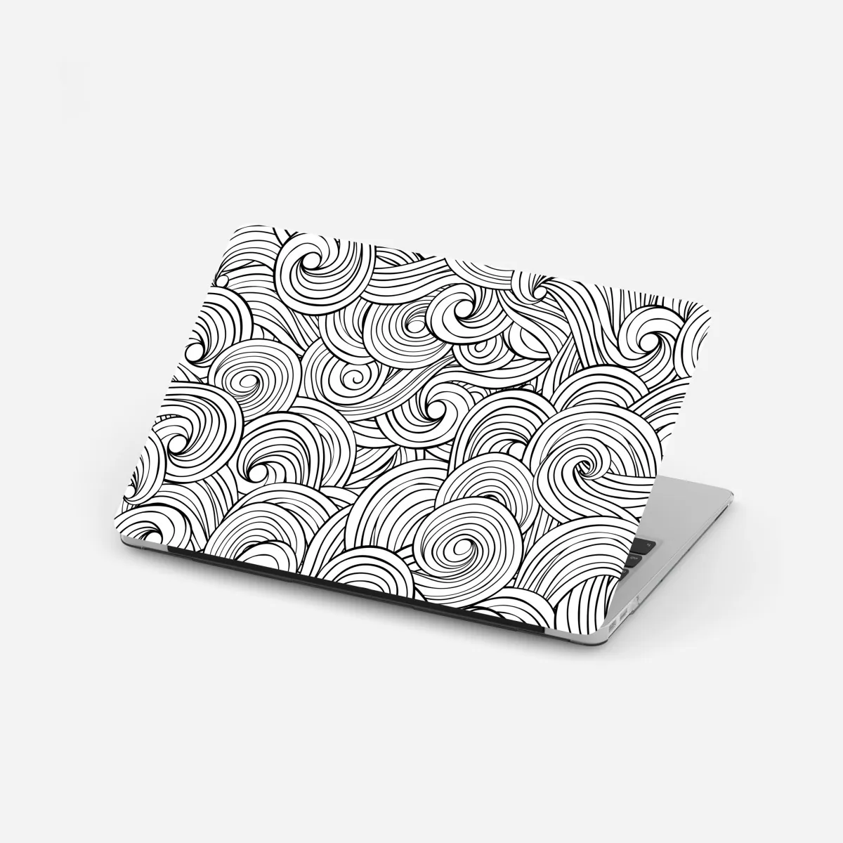 Naklejka na laptopa czarno-biały wzór ze spiralami – Wallissimo® Naklejka na laptopa czarno-biały wzór ze spiralami – Wallissimo®