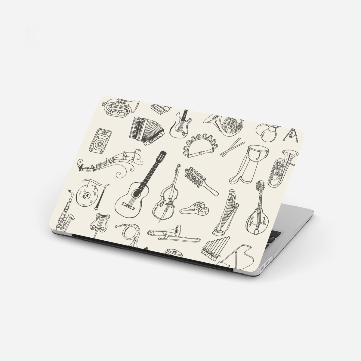 Laptop sticker hand-drawn musical instruments collage