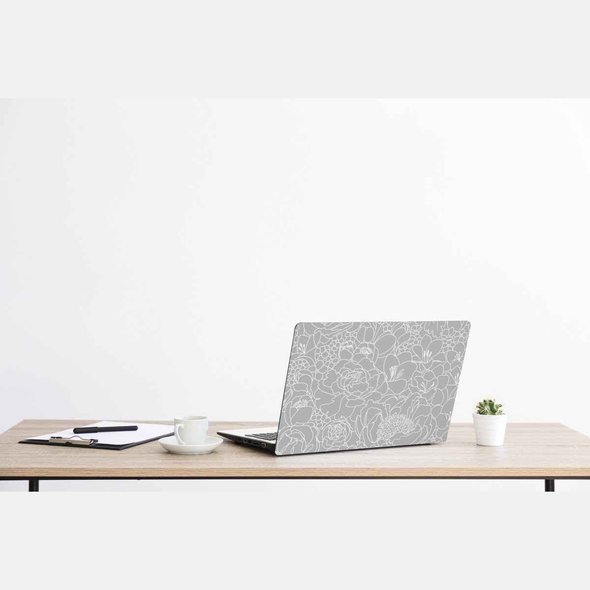 Naklejka na laptopa subtelny szary wzór kwiatowy w konturze – Wallissimo® Naklejka na laptopa subtelny szary wzór kwiatowy w konturze – Wallissimo®