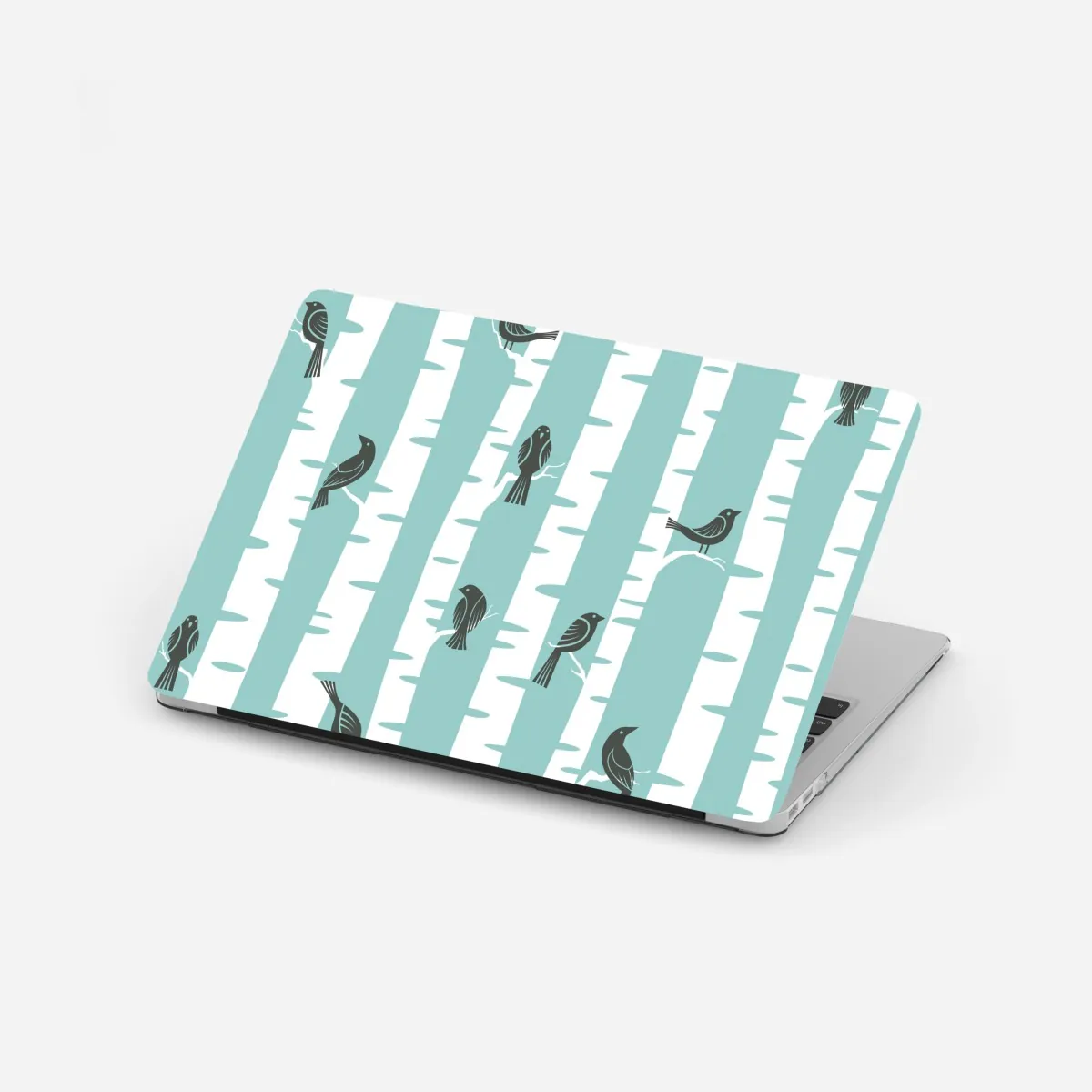Naklejka na laptopa turkusowy las brzóz z ptakami – Wallissimo® Naklejka na laptopa turkusowy las brzóz z ptakami – Wallissimo®