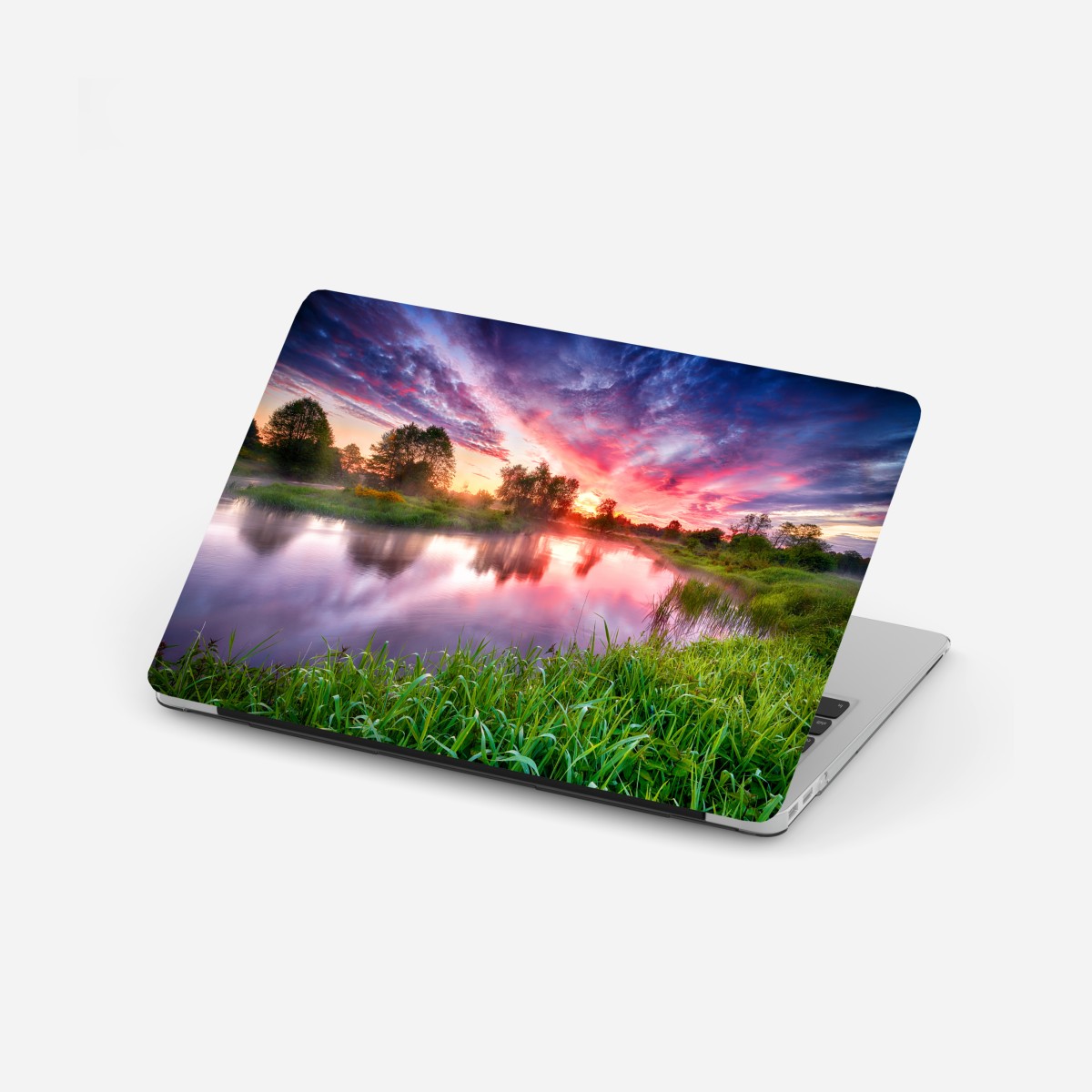 Laptop sticker serene summer sunrise over river banks