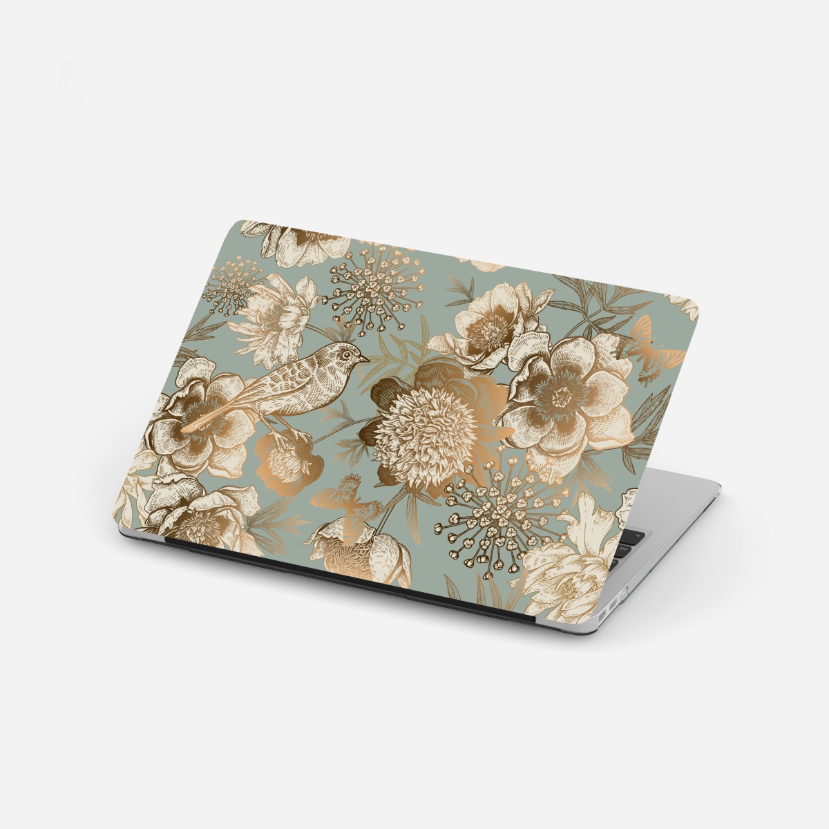 Laptop sticker vintage botanical floral print with bird