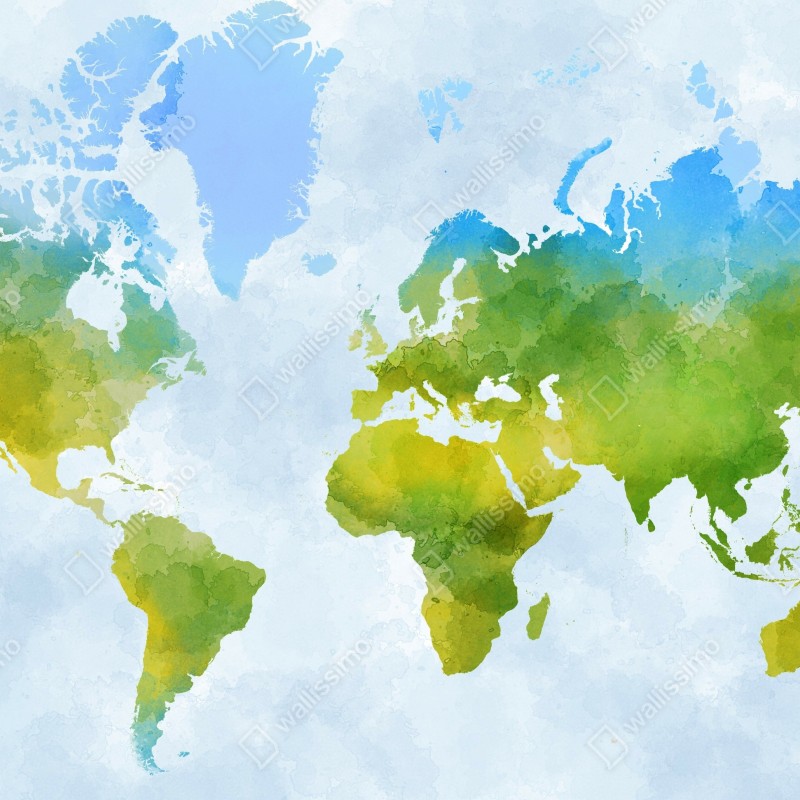 Naklejka na laptopa akwarelowa mapa świata w zieleni i błękicie – Wallissimo® Naklejka na laptopa akwarelowa mapa świata w zieleni i błękicie – Wallissimo®