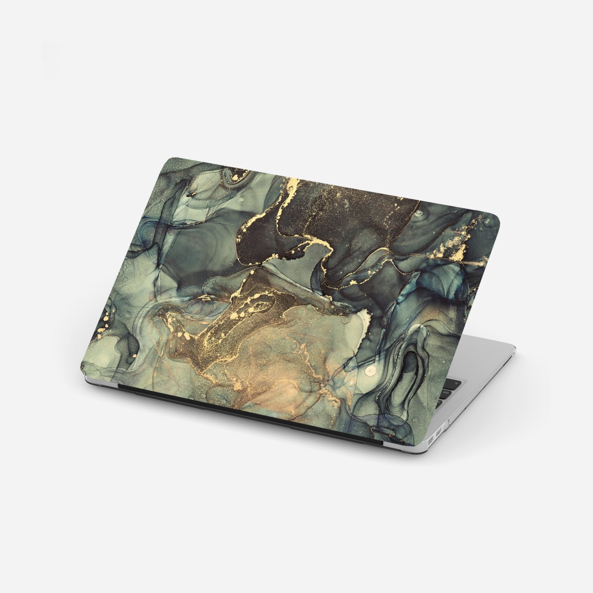 Laptop sticker turquoise and gold fluid abstract art