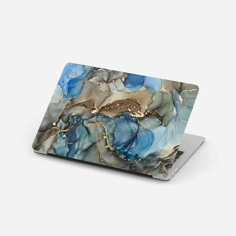 Naklejka na laptopa abstrakcja w odcieniach niebieskiego i złota