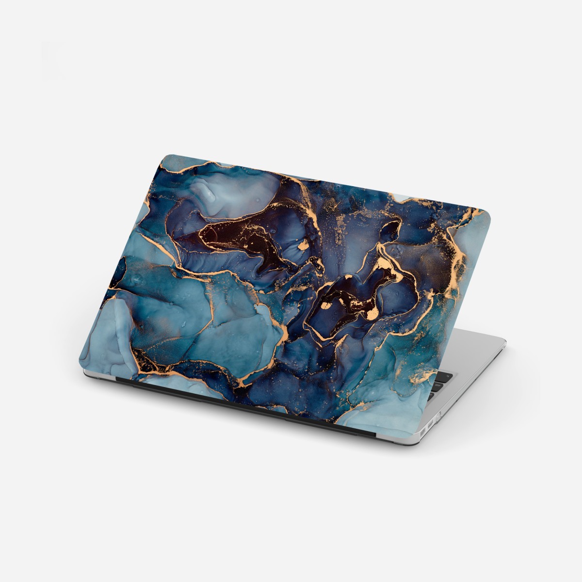 Laptop sticker deep ocean blues with gold veins