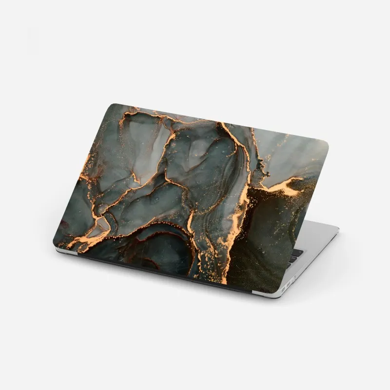 Naklejka na laptopa luksusowa abstrakcja turkus z złotymi żyłami