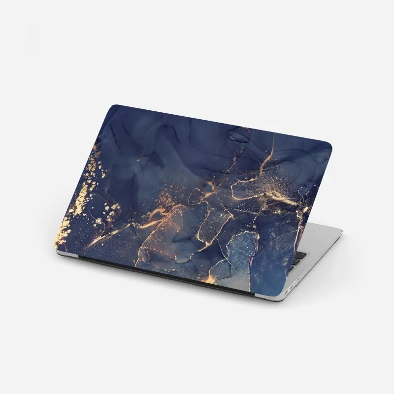 Naklejka na laptopa granatowa marmurowa abstrakcja ze złotymi żyłkami