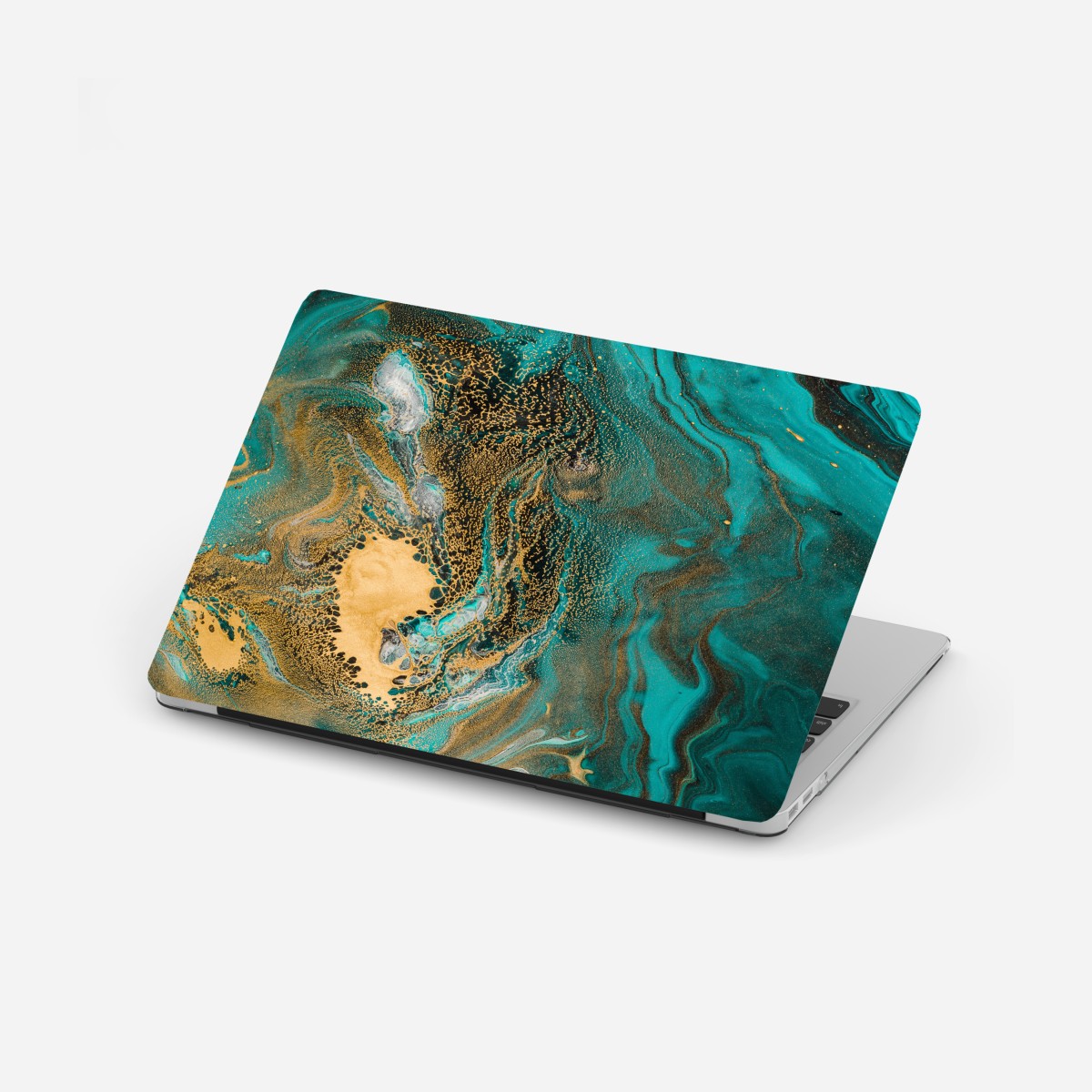 Laptop sticker turquoise and gold fluid swirl
