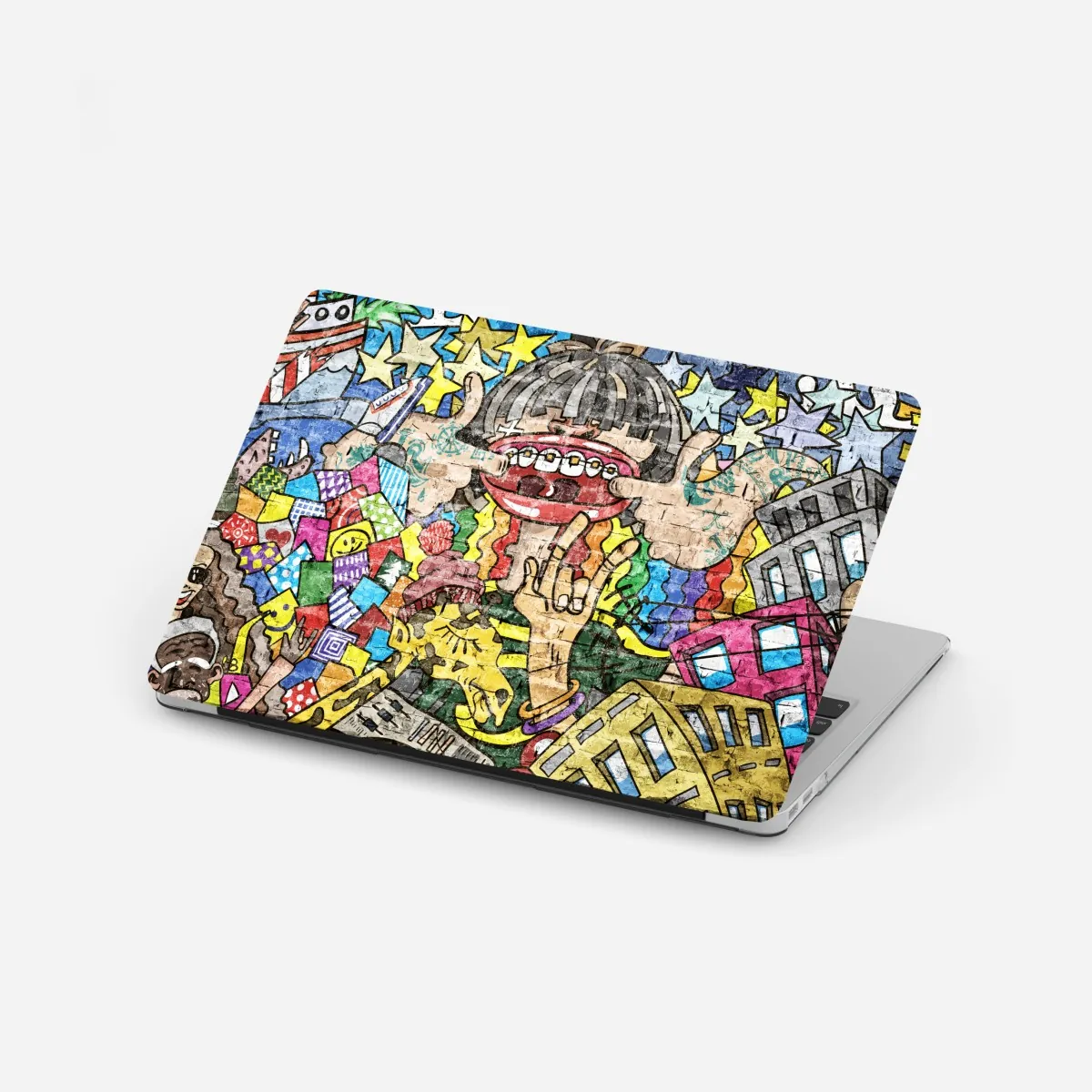 Naklejka na laptopa kolorowy mural graffiti z zabawną postacią – Wallissimo® Naklejka na laptopa kolorowy mural graffiti z zabawną postacią – Wallissimo®