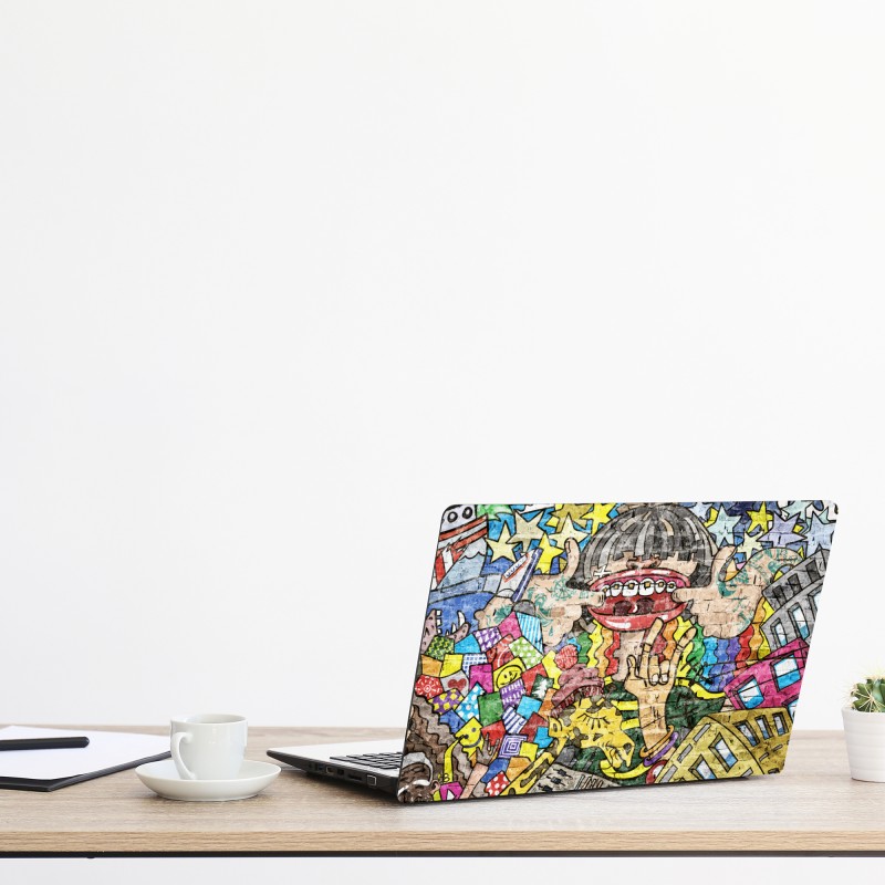 Naklejka na laptopa złote tropikalne liście line art – Wallissimo®