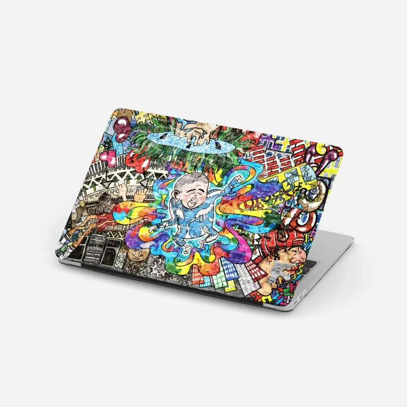 Naklejka na laptopa kolorowy mural graffiti ze śniącym dzieckiem