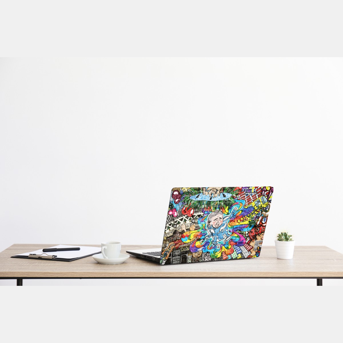 Naklejka na laptopa kolorowy mural graffiti ze śniącym dzieckiem – Wallissimo® Naklejka na laptopa kolorowy mural graffiti ze śniącym dzieckiem – Wallissimo®