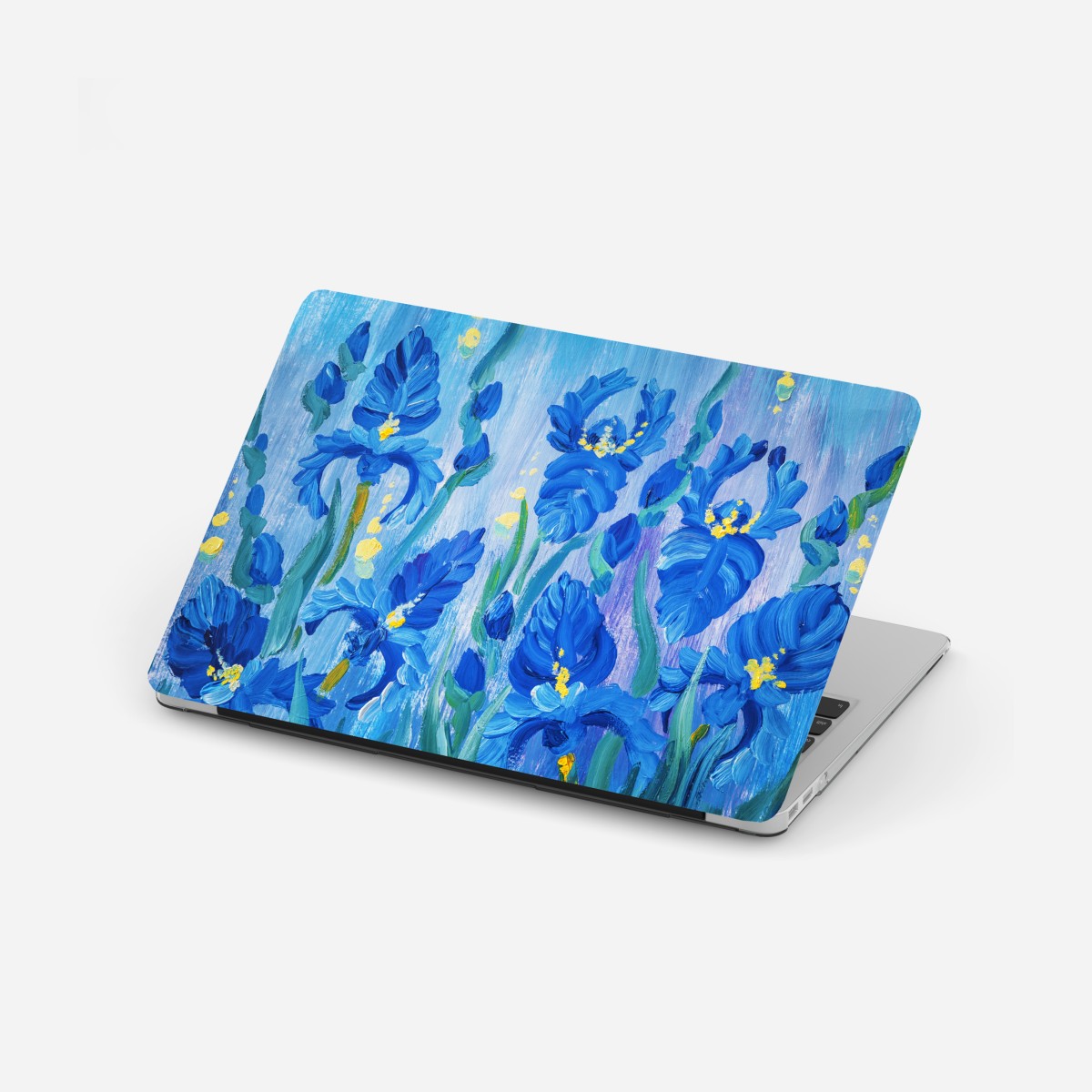 Laptop sticker vibrant blue iris bouquet