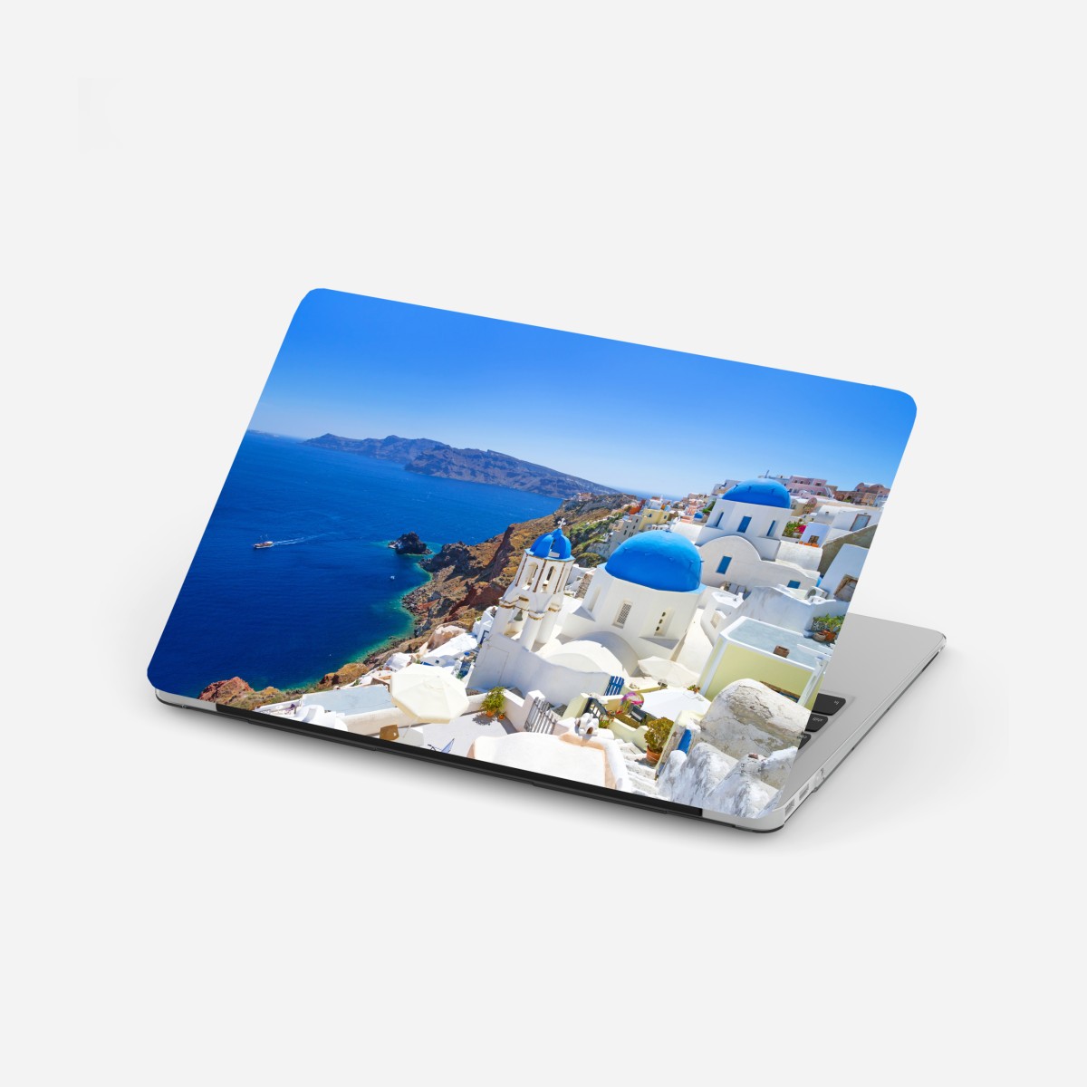 Laptop sticker Santorini blue domes over the caldera