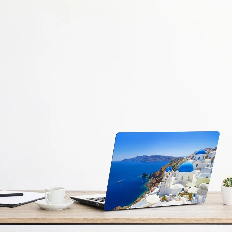 Naklejka na laptopa turkusowy las brzóz z ptakami – Wallissimo®