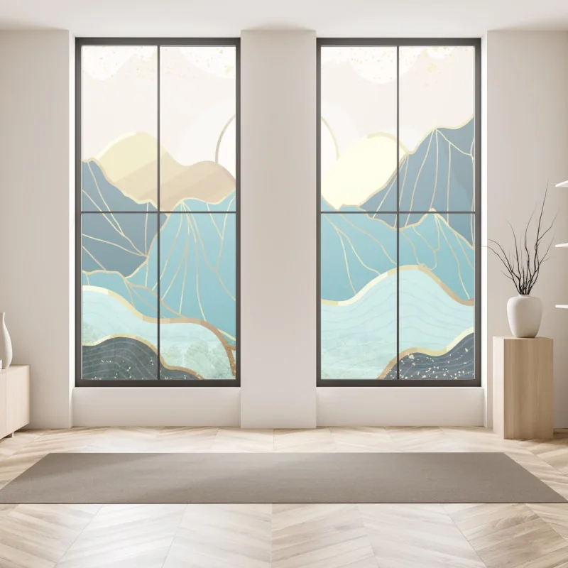 Naklejka na okno złote liście monstery na ciemnym tle – Wallissimo®