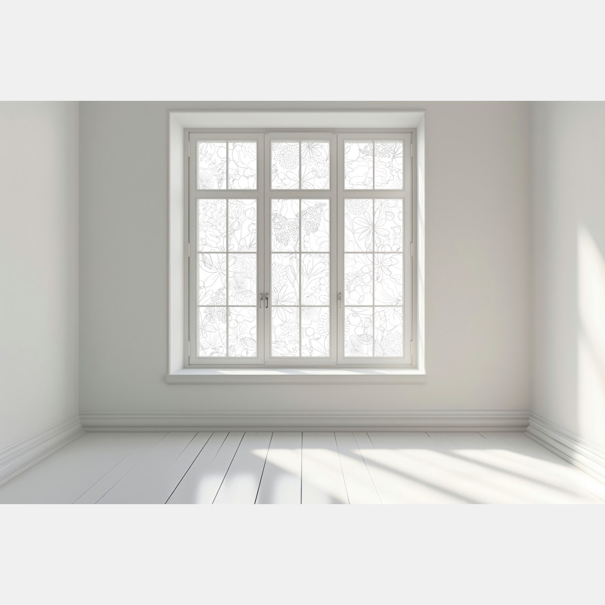 Naklejka na okno delikatny ręcznie rysowany kwiatowy wzór liniowy – Wallissimo® Naklejka na okno delikatny ręcznie rysowany kwiatowy wzór liniowy – Wallissimo®