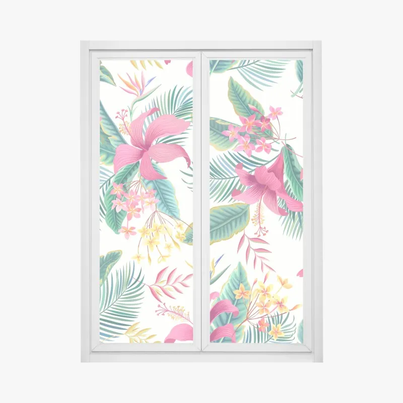 Naklejka na okno tropikalny botaniczny wzór kwiatowy