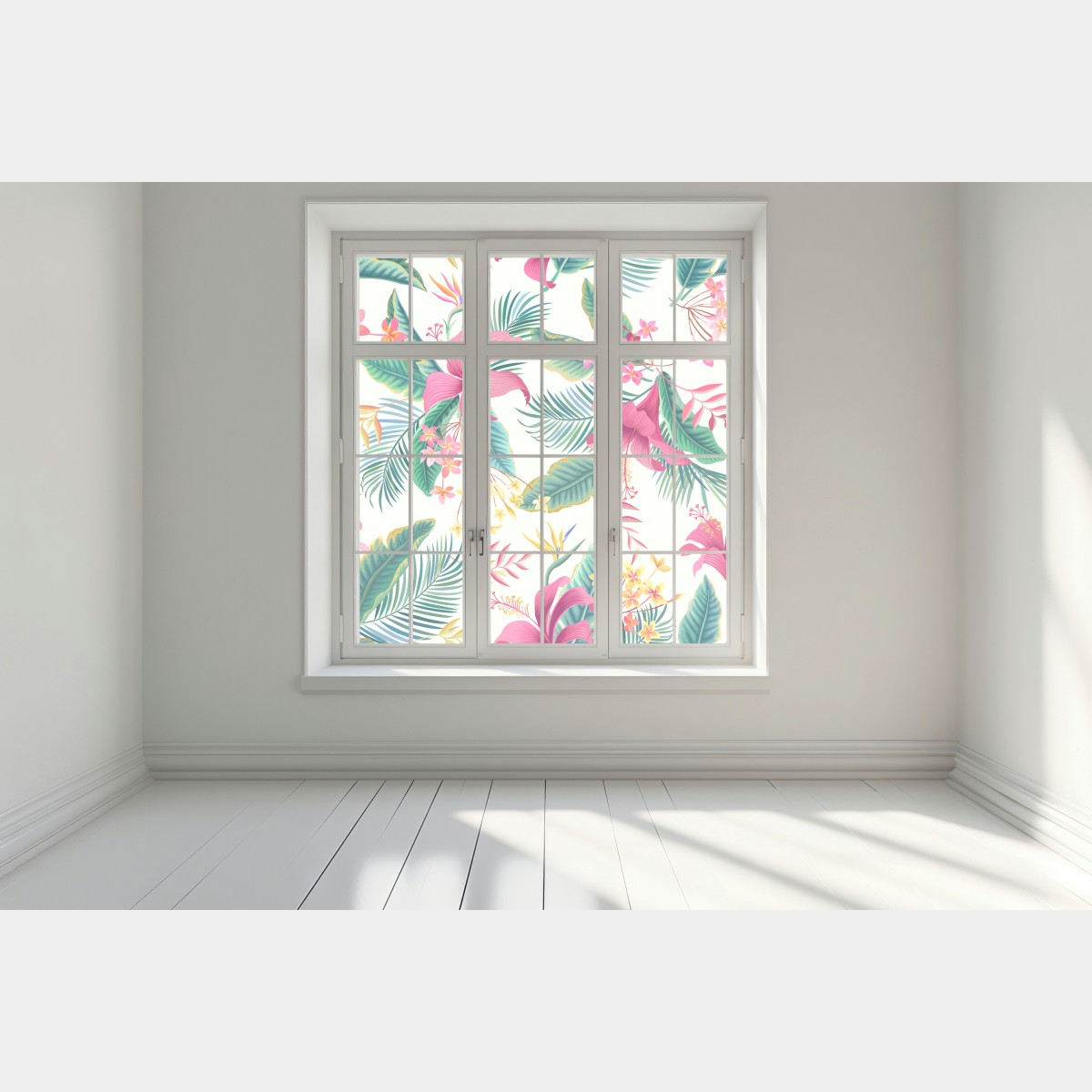 Naklejka na okno tropikalny botaniczny wzór kwiatowy – Wallissimo® Naklejka na okno tropikalny botaniczny wzór kwiatowy – Wallissimo®