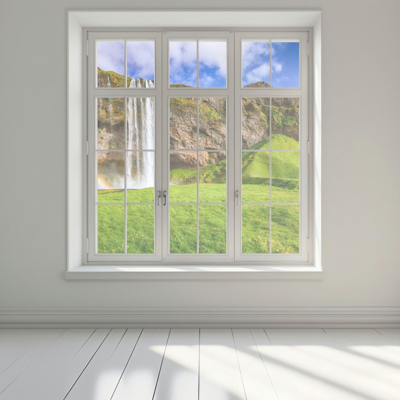 Naklejka na okno Seljalandsfoss panorama wodospadu – Wallissimo® Naklejka na okno Seljalandsfoss panorama wodospadu – Wallissimo®
