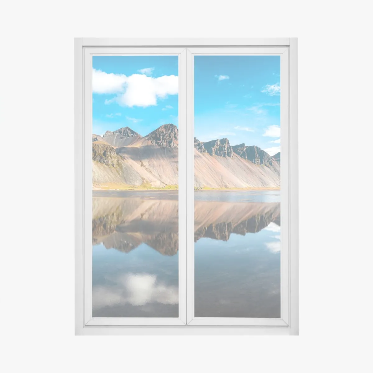 Naklejka na okno odbicie Vestrahorn na spokojnych wodach Stokksnes, Islandia – Wallissimo® Naklejka na okno odbicie Vestrahorn na spokojnych wodach Stokksnes, Islandia – Wallissimo®