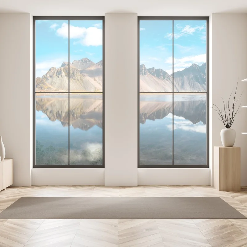 Naklejka na okno jesienna panorama gór i jeziora – Wallissimo®