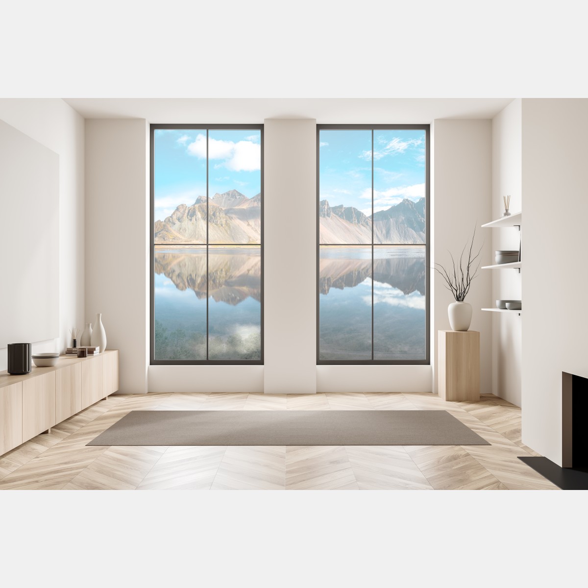 Naklejka na okno odbicie Vestrahorn na spokojnych wodach Stokksnes, Islandia – Wallissimo® Naklejka na okno odbicie Vestrahorn na spokojnych wodach Stokksnes, Islandia – Wallissimo®