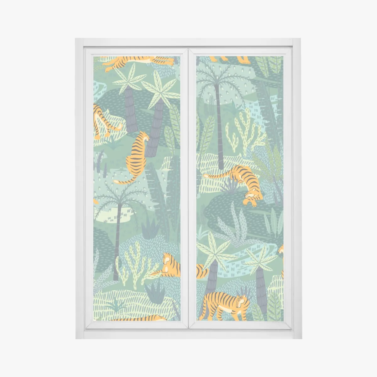 Naklejka na okno tygrysy w tropikalnej dżungli – Wallissimo® Naklejka na okno tygrysy w tropikalnej dżungli – Wallissimo®