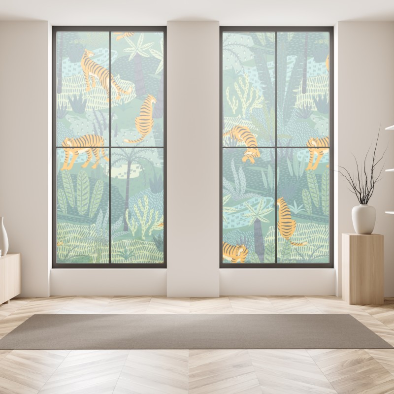 Naklejka na okno słoneczna łąka z mniszkami i błękitnym niebem – Wallissimo®