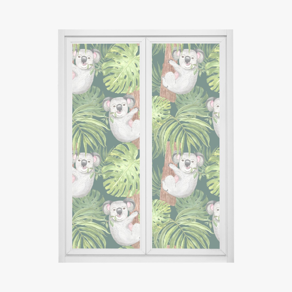 Window decal cute watercolor koala and tropical leaves pattern