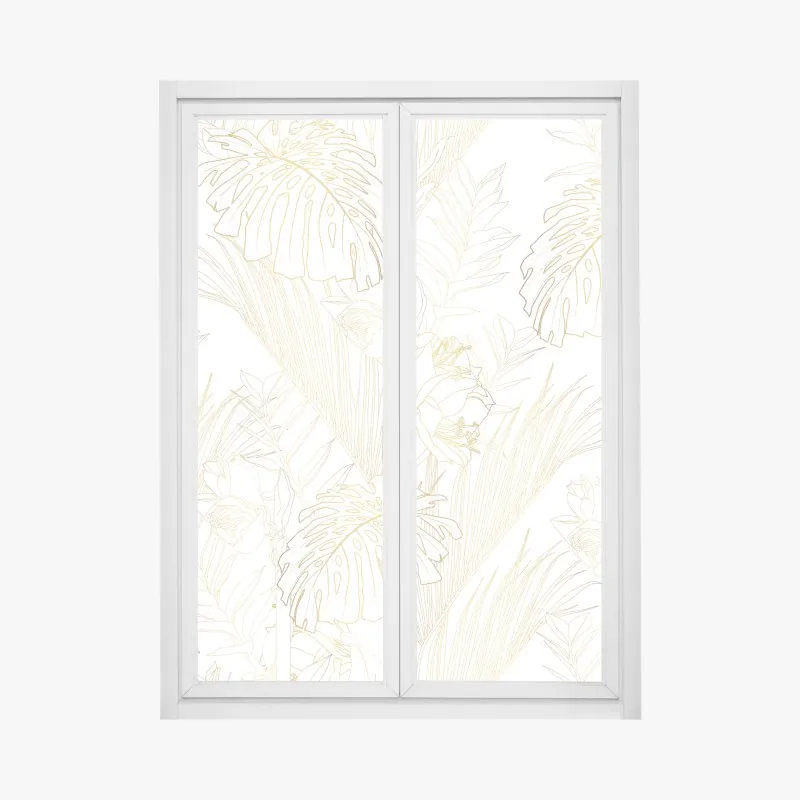 Naklejka na okno złote tropikalne liście