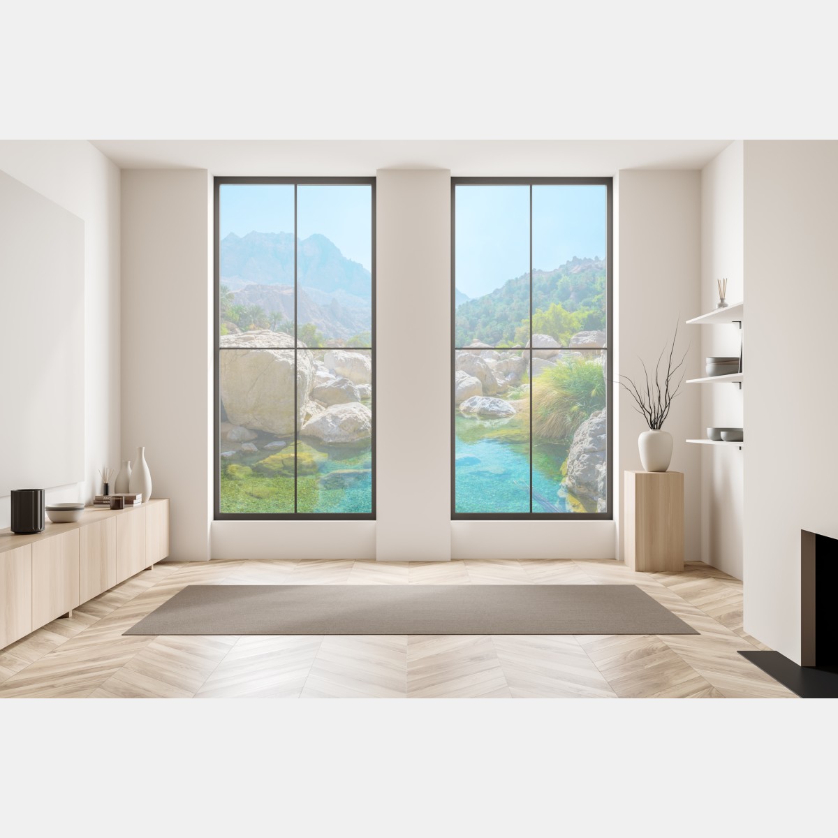 Naklejka na okno turkusowa górska oaza – Wallissimo® Naklejka na okno turkusowa górska oaza – Wallissimo®