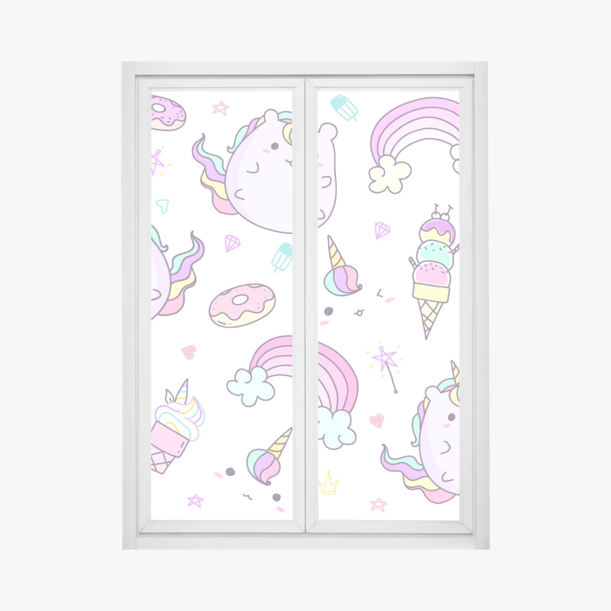 Window decal playful pastel unicorn cat pattern