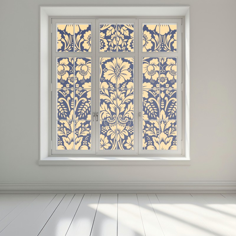 Naklejka na okno granatowo-beżowy wzór damasceński – Wallissimo® Naklejka na okno granatowo-beżowy wzór damasceński – Wallissimo®