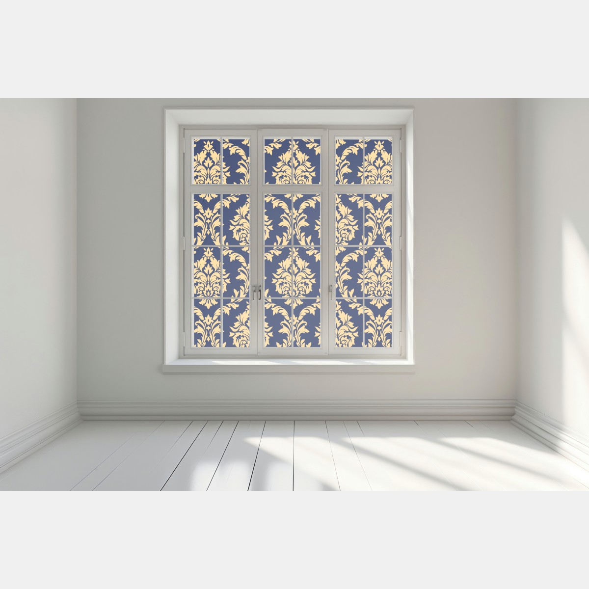 Naklejka na okno wzór damaskowy w odcieniach złota i granatu – Wallissimo® Naklejka na okno wzór damaskowy w odcieniach złota i granatu – Wallissimo®