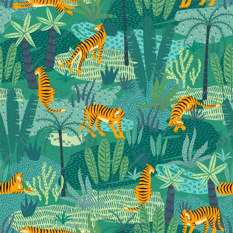 Naklejka na okno tropikalna dżungla z tygrysami – Wallissimo® Naklejka na okno tropikalna dżungla z tygrysami – Wallissimo®