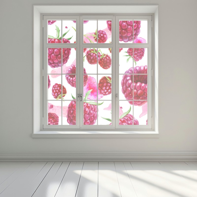 Naklejka na okno akwarelowy wzór z malinami – Wallissimo® Naklejka na okno akwarelowy wzór z malinami – Wallissimo®
